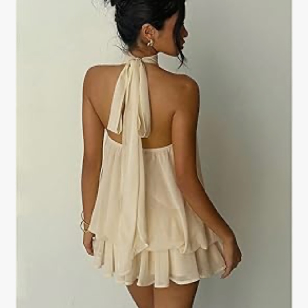 Elegant Cream Halter Dress - Picture 2 of 2